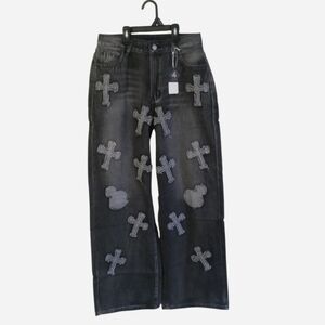 Cross Wide Leg Dark Gray Jeans with Pockets